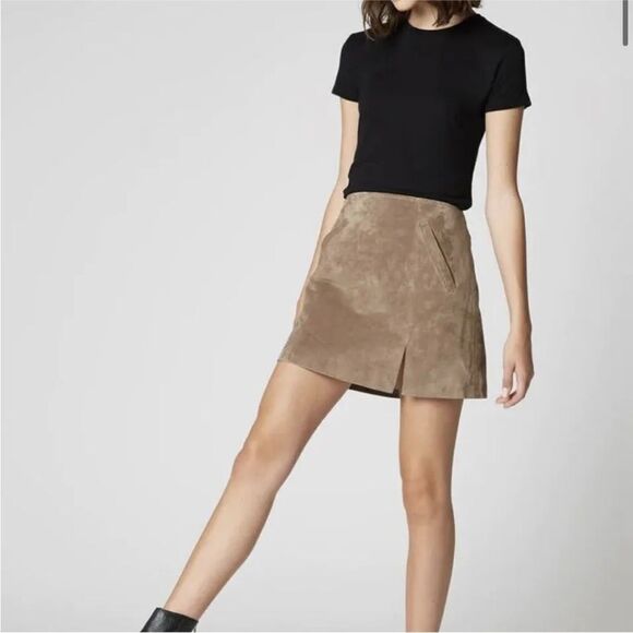 NWT BLANK NYC Suede Mini Skirt In French Taupe Slit Pockets Size 31 - Picture 3 of 5
